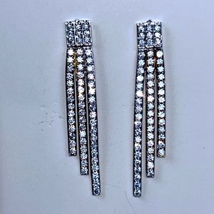 Tri Tone CZ Linear Cocktail Earrings by Designer Tycoon Modern Minimalist Formal